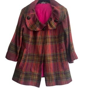 Nordstrom Zinc Wool Blend Jacket Size M  Pink Green Plaid